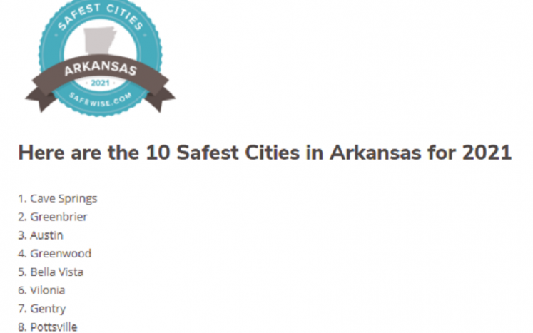 2021 Safewise safest city in Arkansas for the second year in a row